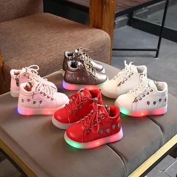 

Baby Shoes Kids Boots Children Baby Girls Ballon Sequins Zip Led Light Luminous Sport Short Boots Shoes For Kids Children