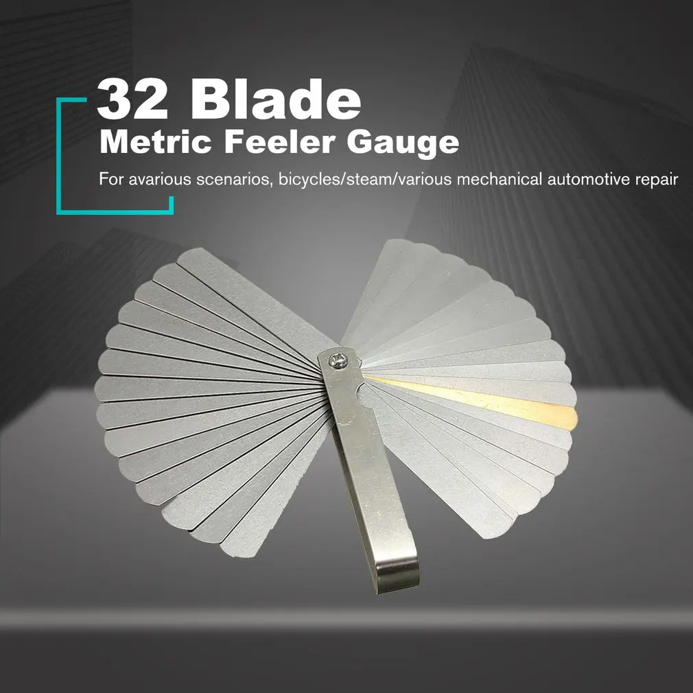 High Strength Metric Feeler Gauge 32 Blades Gap Filler 0.04-0.88MM Thickness Gage Measurement Layout Tools