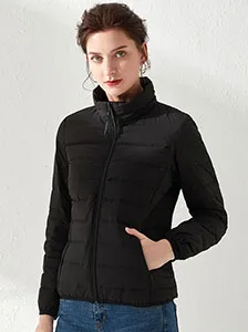 Fall Winter Women Warm Jacket Duck Down Filler Fashion Female Bomber Short Coat Slim Cropped Jacket Stand Collar Grey Black