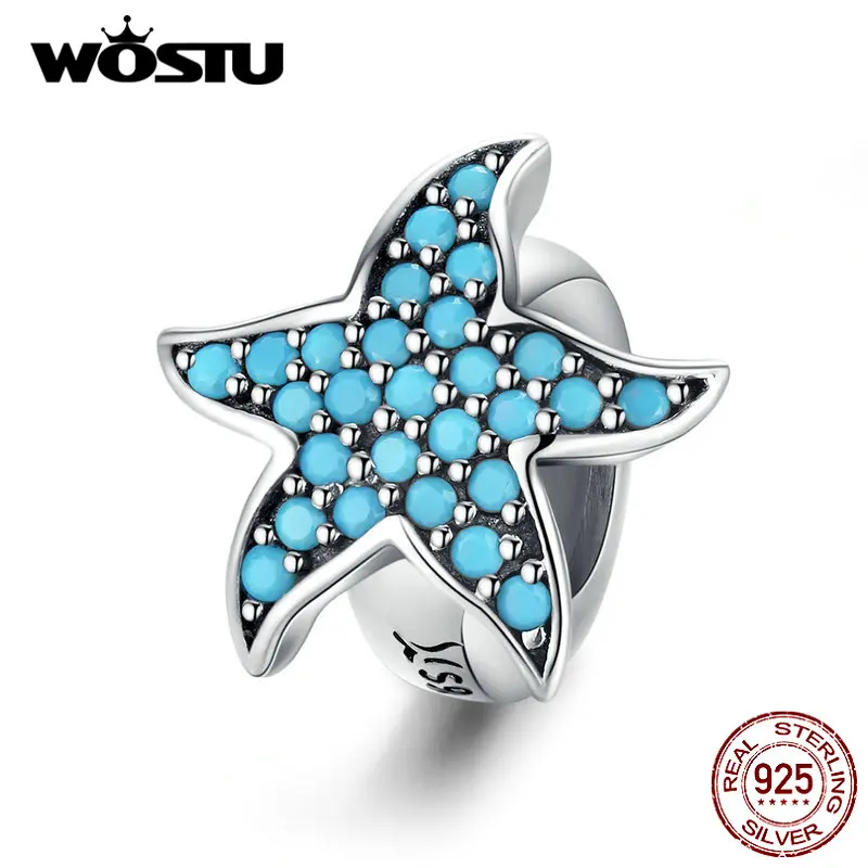 WOSTU серебро 925 пробы Морская звезда Силиконовая пробка разделитель синие