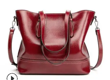 Женская сумка из натуральной кожи, Вместительная женская сумка, Ретро стиль, простой стиль, женская элегантная сумка, классическая сумка для покупок, C1005 - Цвет: Красный