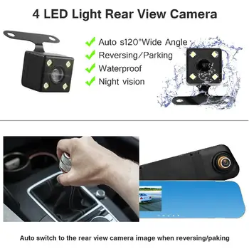 

HD Car DVR Dashcam Dual Cameras 3.8in Screen Rearview Mirror Night Vision Video Recorder