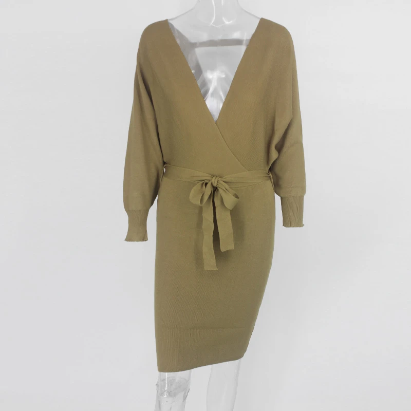 Осеннее женское платье Tobinoone с открытыми плечами для ночного клуба, Бандажное сексуальное платье с поясом, элегантное мини облегающее Клубное платье Vestidos - Цвет: Brown