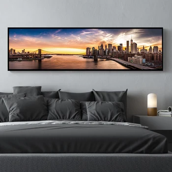 

Brooklyn Bridge Panorama Canvas Painting Prints New York City Sunset Wall Picture For Modern Living Room Bedside Decor Huge Size