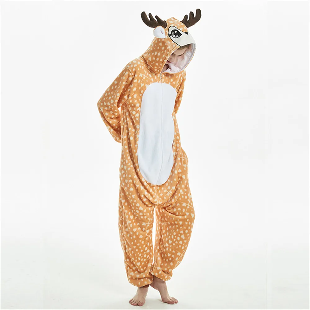 Кигуруми Onesie для взрослых женщин животных пижамы костюм фланелевые теплые пижамы цельный зимний комбинезон косплей Рождество Sika олень