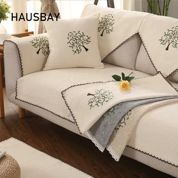 

Embroidered Tree Slipcovers Sofa Covers Non-slip Cotton Linen Sectional Sofa Couch Cover Living Room Sofa Decoration SC013