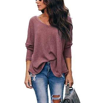 

Fashion Women's Sweater with a triangular neckline Long Sleeve Cute Solid Color Casual Loose Round Collar Knit Sweater