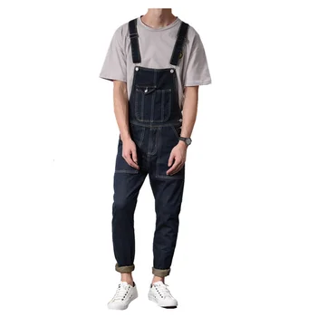 

2020 Fashion New Mens Cargo Slim Fit Skinny Jeans Overall Scratch Detachable Suspenders Pants Size M-2XL Free Shipping