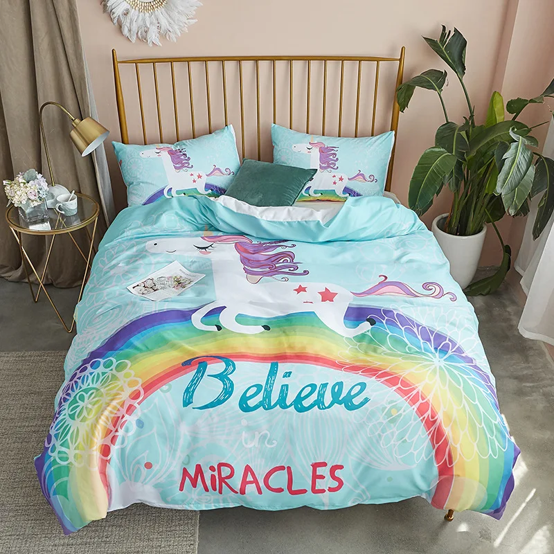

Girl'S Cute Unicorn Textile Multinational Size Three-piece Set Bedding Article izable Hot Sales