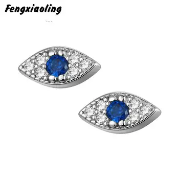

Fengxiaoling 100% 925 Sterling Silver Blue Cubic Zirconia Irregular Eyes Stud Earrings For Women Fashion Party Jewelry