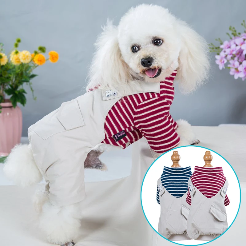

Winter Thickening Dog Clothes Striped Stand Collar Jumpsuit Dogs Cotton-padded Cat Apparels For Small Dog Chihuahua Pet Clothing