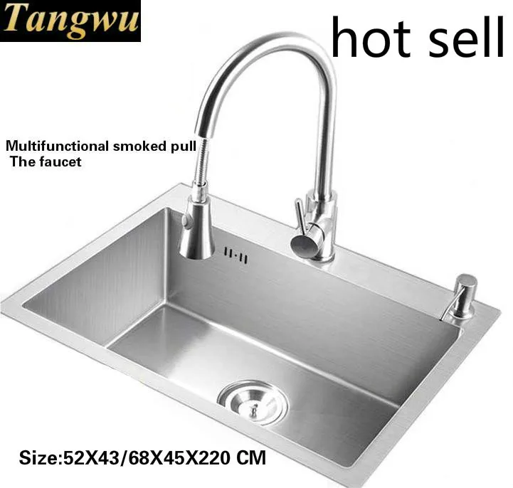 

Tangwu 304 stainless steel kitchen sink mute handmade thickening single-tank washing the dishes 52X43 / 68X45x22 cm