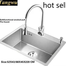 Tangwu 304 кухонная раковина из нержавеющей стали, немой, ручная работа, утолщенная, с одним баком, для мытья посуды 52X43/68X45x22 см