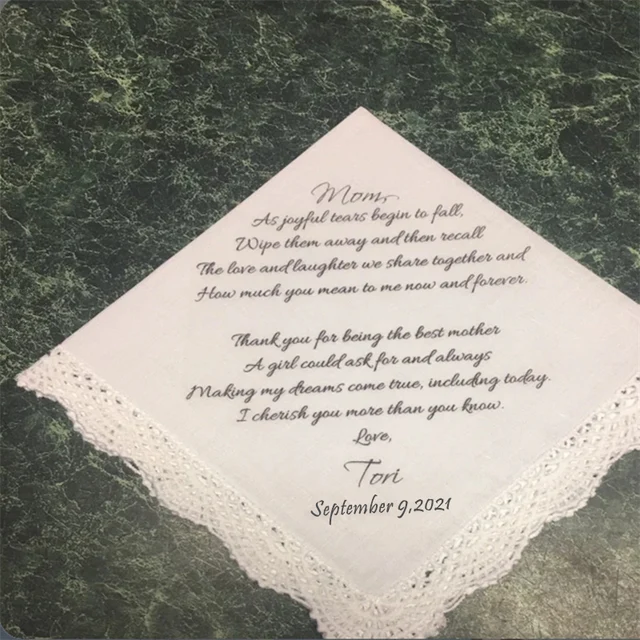 Egyéni Esküvői Zsebkendő, A Menyasszonyi Ajándék Anyja Lánytól, Kedvezmények, Vőlegény Ajándéka Nyomtatva - Image 5