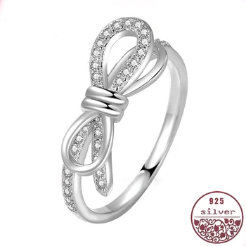 

S925 sterling silver little playful bow girlfriend,Button twist twist elegant little lover birthday gift diamond rings for women