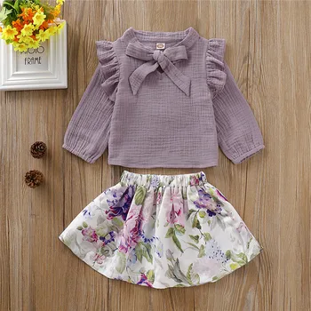 

2pcs Baby Girls Clothes Set Long Sleeve Purple T-Shirt For Girls Baby Outfit Floral Print Skirts Girls Sets Clothing Newborn Set