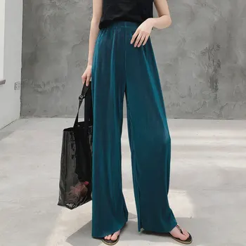 

pleated chiffon wide-leg pants women summer high waist loose was thin leisure straight straight mop pants