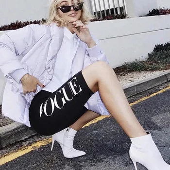 

High Waist Gold VOGUE print Leggings Women Casual Push up Fitness Black Slim Package hip workout Sexy Short paragraph Leggings