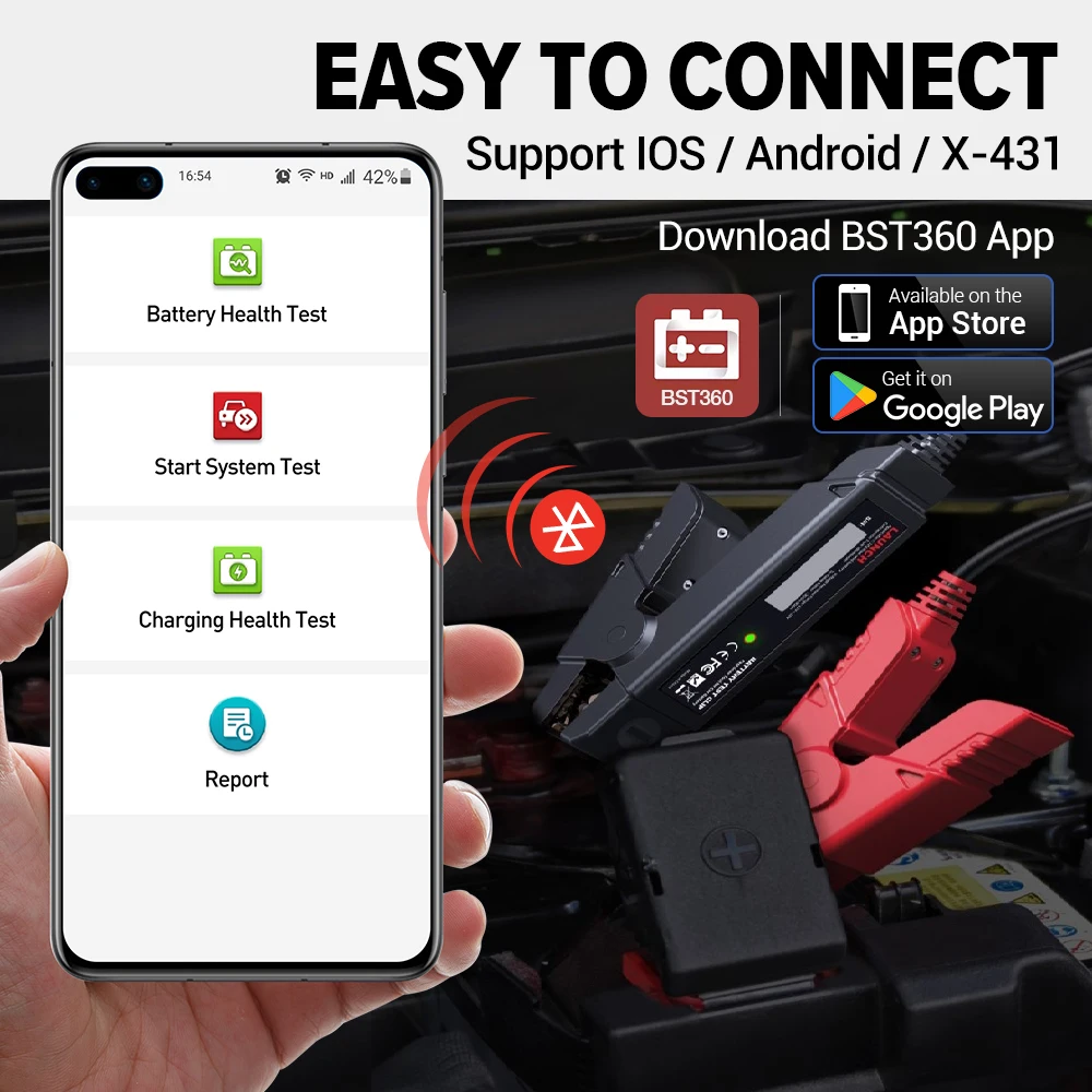 LAUNCH BST-360 Bluetooth Battery Test Clip Analyzer 6V 12V 2000CCA BST360 Voltage tester for x431 device Adnroid / IOS Phone 4