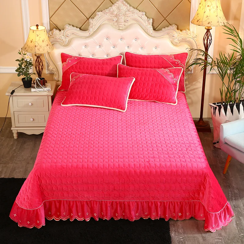 Super Soft Solid Quilted Bed Quilted Bedspread Bed Cover Winter style Warm Fleece Chic 250X250cm/250X270cm Bed spread Pillowcase