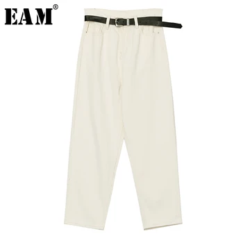

[EAM] High Waist White Long Brief Temperament Wide Leg Trousers New Loose Fit Pants Women Fashion Tide Spring Autumn 2020 1B4990