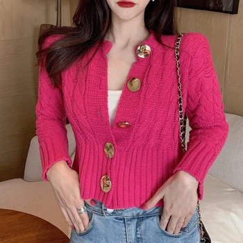 

Womens Cardigan Long Sleeve Fashion Solid Hemp Flowers Sweater 2019 New Autumn Female Casaul Single Breasted Knit Tops SW25