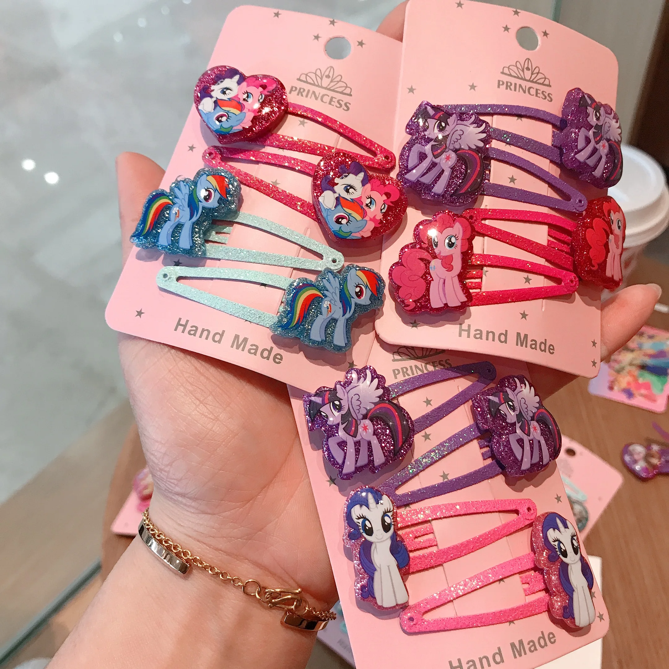 4PCS Shining Hair Pins New Design Cartoon Animal Icon Clips My Little Poni Head Wear Unicorn Horse Resin Accessories | Детская одежда и