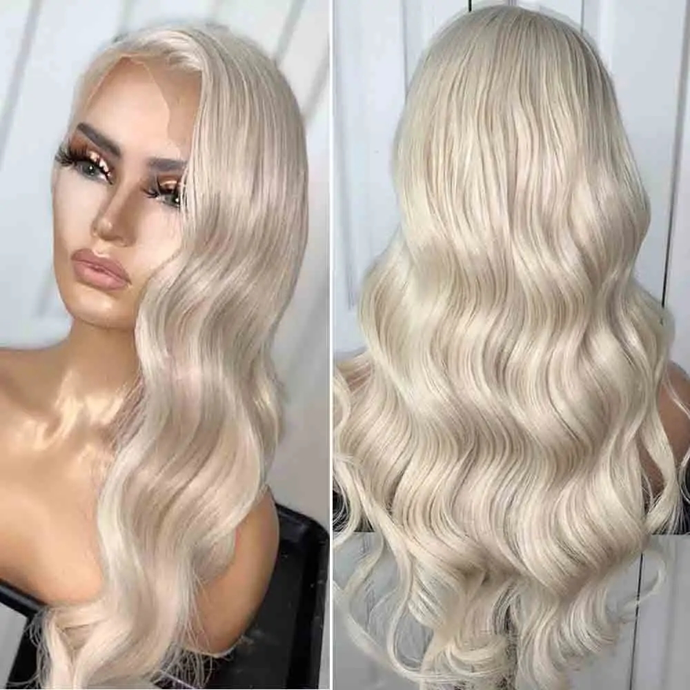 

26 Inch Long Ash Gray Blonde Body Wave Lace Front Wig For Black Women Human Remy Hair With Baby Hair Preplucked Brazilian Daily