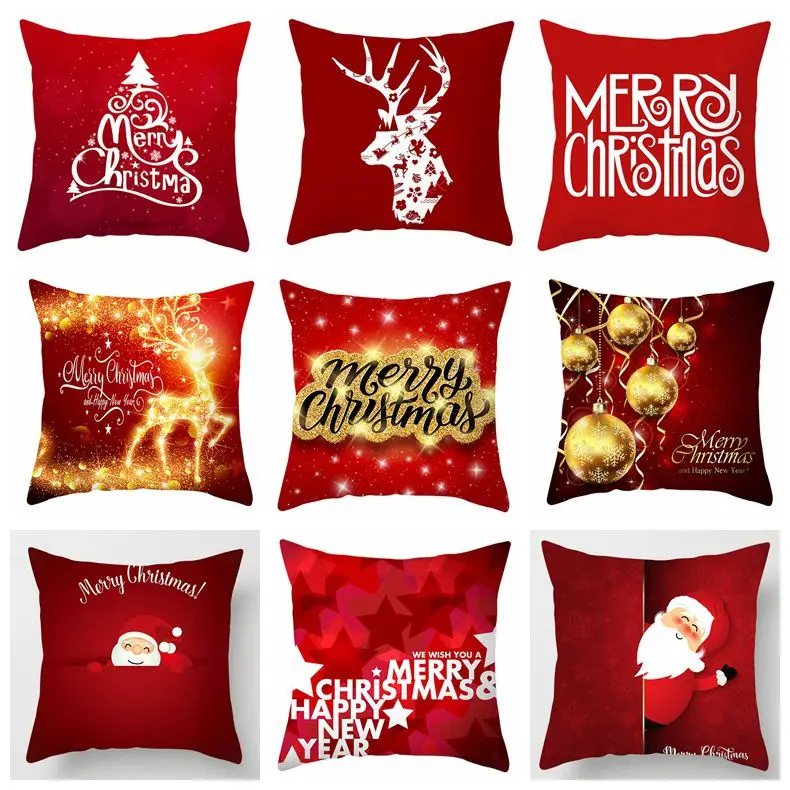 Merry Christmas Pillowcase 45*45cm Peach Skin Throw Pillow Cushion Cover Home Sofa Decor Funda Cojin Housse De Coussin Cojines |