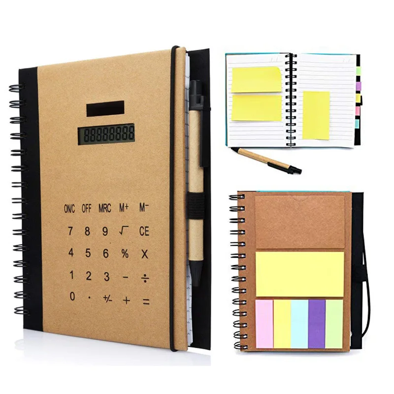 

Kraftpaper Solar Calculator Spiral Ring Notebook Notebook with Convenient Adhesive Paper Business Anniversary Gift