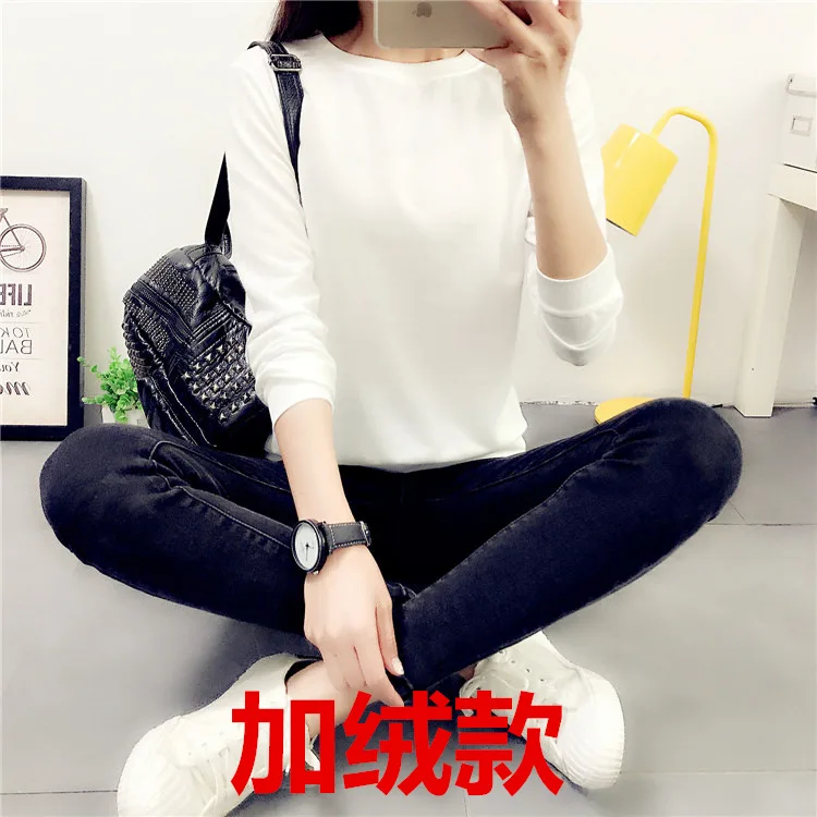 

Autumn And Winter New Style Korean-style Brushed And Thick Pullover Hoody WOMEN'S Dress Students Simple College Style BF Harajuk