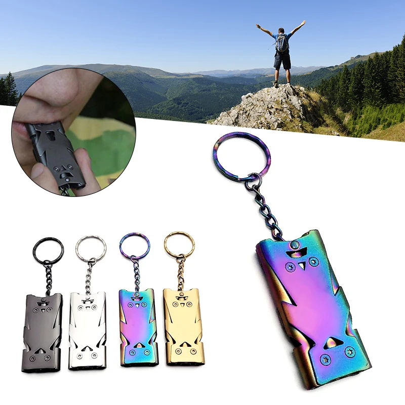 

Outdoor EDC Survival Whistle High Decibel Double Pipe Whistle Stainless Steel Alloy Keychain Cheerleading Emergency Multi Tool