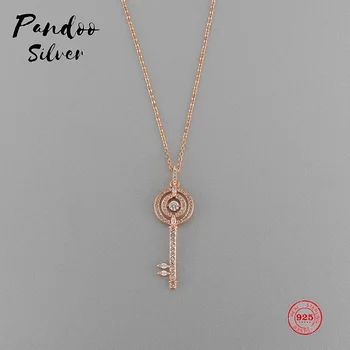 

PANDOO Fashion Charm Pure 925 Silver Original 1:1 Copy, Round Key Shape Fashion Wild Necklace Female Luxury Jewelry Gifts
