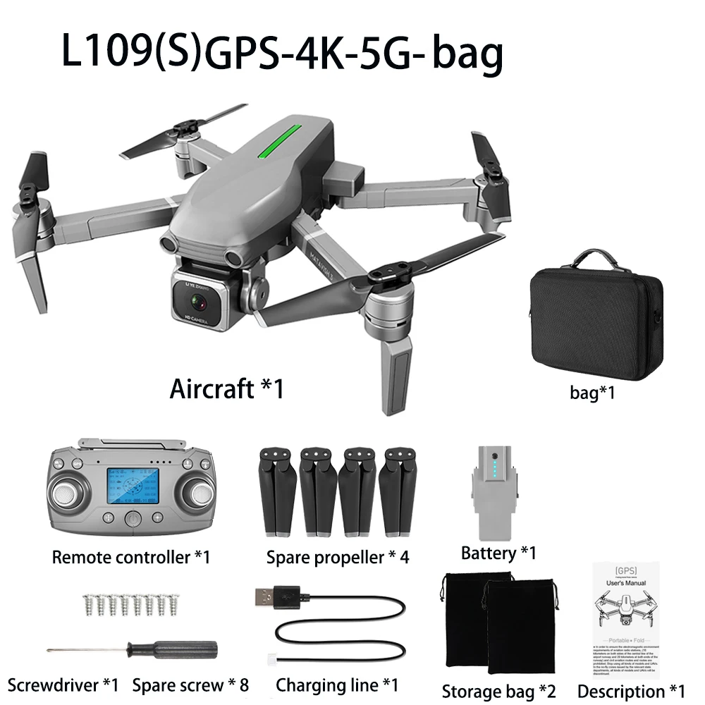 L109 Дрон с Gps 4k Hd камерой 5g Wifi Fpv Бесщеточный мотор складной Радиоуправляемый квадрокоптер дроны Профессиональный 1000 м дистанционный Дрон игрушка - Цвет: L109S-bag-1B