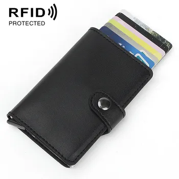 

Quality Men's Credit Card Holder Anti RFID Blocking Leather Small Wallet ID Bank Card Case Metal Protection Purse For Women