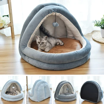 

Pet Cat Bed House Soft Pet Cushion Dog House Warm For Small Dogs Nest Kennel Bed Cave House Sleeping Bag Mat Winter Warm Bed