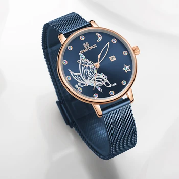 

NAVIFORCE Women Watches Luxury Brand Vivid Butterfly Watch Fashion Quartz Ladies Mesh Stainless Steel Waterproof Gift Watch 2020