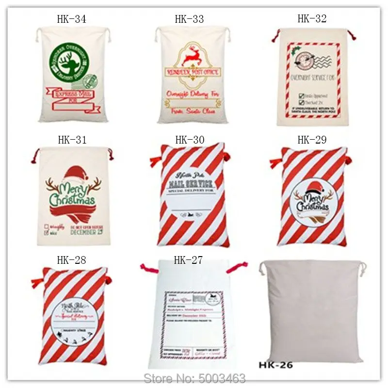

Wholesale Santa Sacks 30pcs/lot Christmas Bag Party Large Canvas Bag Drawstring Santa Sack Gift Bag Burlap 34 Styles