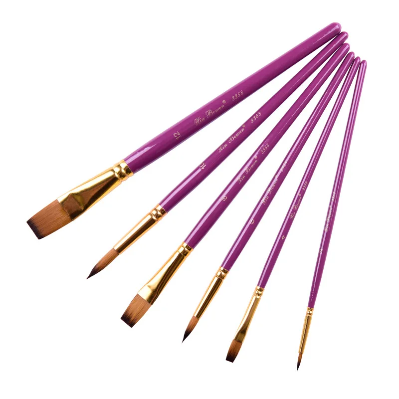 

Набор кистей из нейлона для рисования, 6 штук, фиолетовый, белый, синий цвета, три цвета на выбор, акриловые кисти для живописи маслом