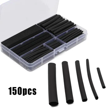 

150pcs/Set Black Wire Heating Shrink Tubing Wrap Tube Assorted Sleeves With Box