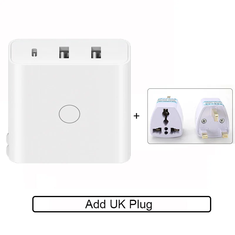 Xiaomi ZMI USB зарядное устройство 65 Вт 3 порта для Android IOS переключатель умный выход type-C 45 Вт USB-A 20 Вт Световой индикатор Подарочный кабель - Цвет: White Add UK Plug