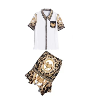 

European and American women's dress 2020 summer new styles Short-sleeved lapel shirt Vintage printed fishtail skirt Fashion s