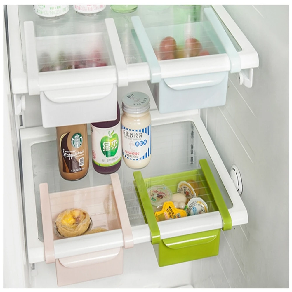 Kitchen Organizer Adjustable Kitchen Refrigerator Storage Rack Fridge Freezer Shelf Holder Pull-out Drawer Organiser Space Saver