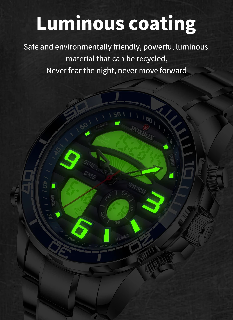 2022 LIGE Brand Foxbox Digital Mens Watches Top Luxury Sport Quartz Wristwatch For Men All Steel Military Waterproof Clock+Box