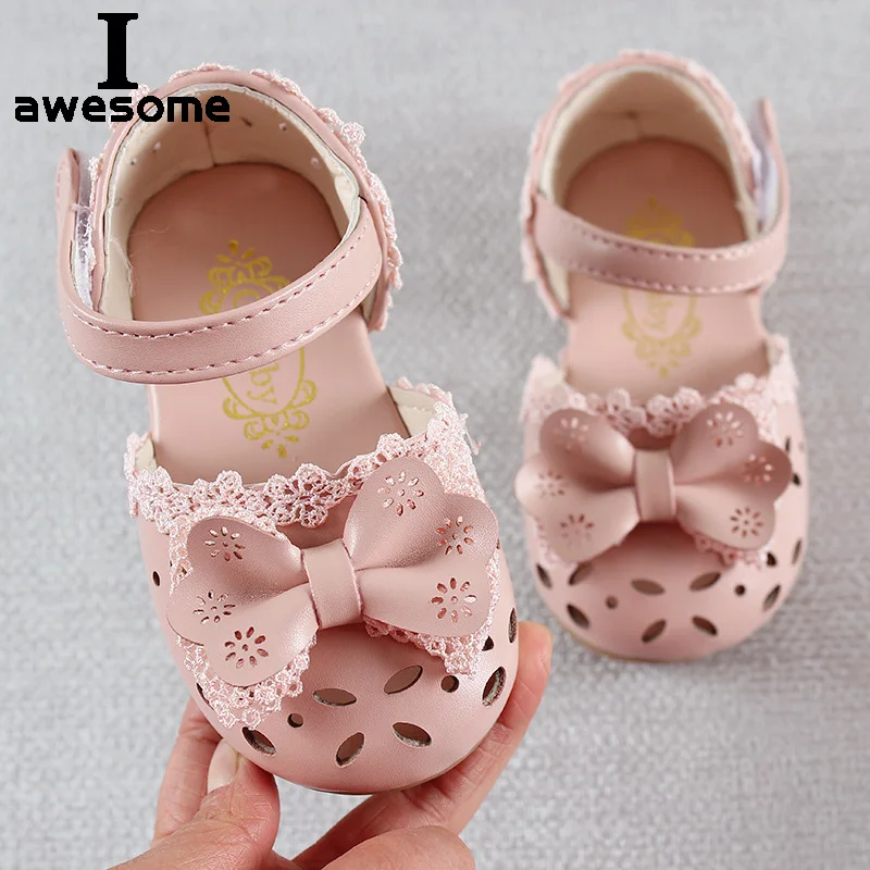 Newest Summer Kids Shoes 2023 Princess Fashion Leathers Sweet Children Sandals For Girls Toddler Baby Breathable Out Bow Shoes