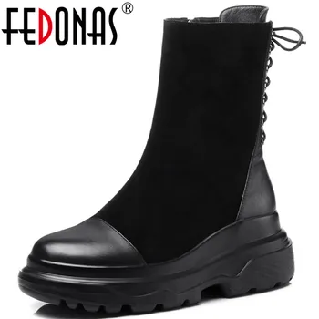 

FEDONAS Retro Vintage Genuine Leather Women Winter Boots Leathe Female Newest Classic Chunky Heels Pumps Working Shoes Woman