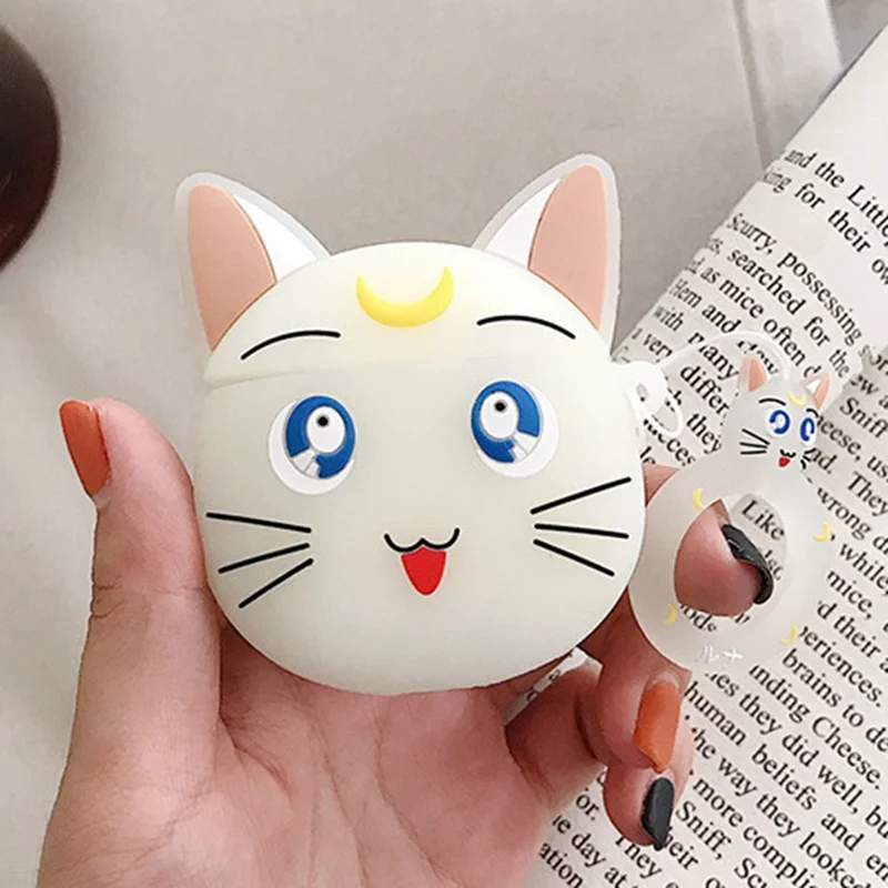 Мультяшный Сейлор Мун кот для Airpods чехол милый bluetooth наушники чехол для Air pods чехол для наушников силиконовая зарядная коробка - Цвет: WT