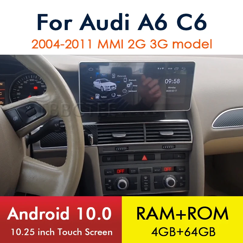 Автомобильный мультимедийный плеер для Audi A6 C6 4F Android 10 4 + 64 8 ядер 2004 ~ 2011 MMI 2G 3G