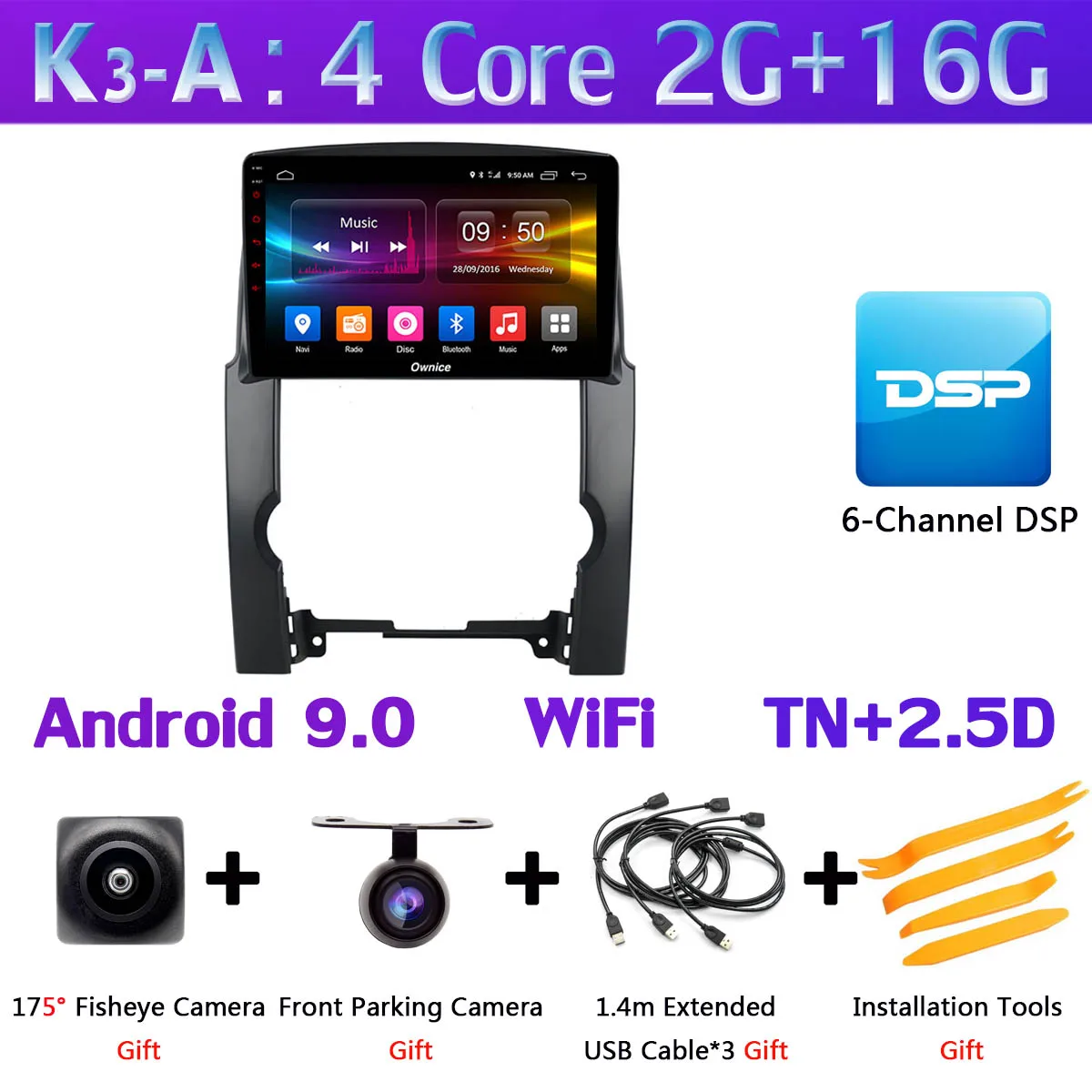 360 ° камера 4G LTE Android 9,0 8Core 4G+ 64G SPDIF DSP CarPlay автомобильный мультимидийный Навигатор Радио для KIA Sorento 2009 2010 2011 2012 2013 - Цвет: K3-A