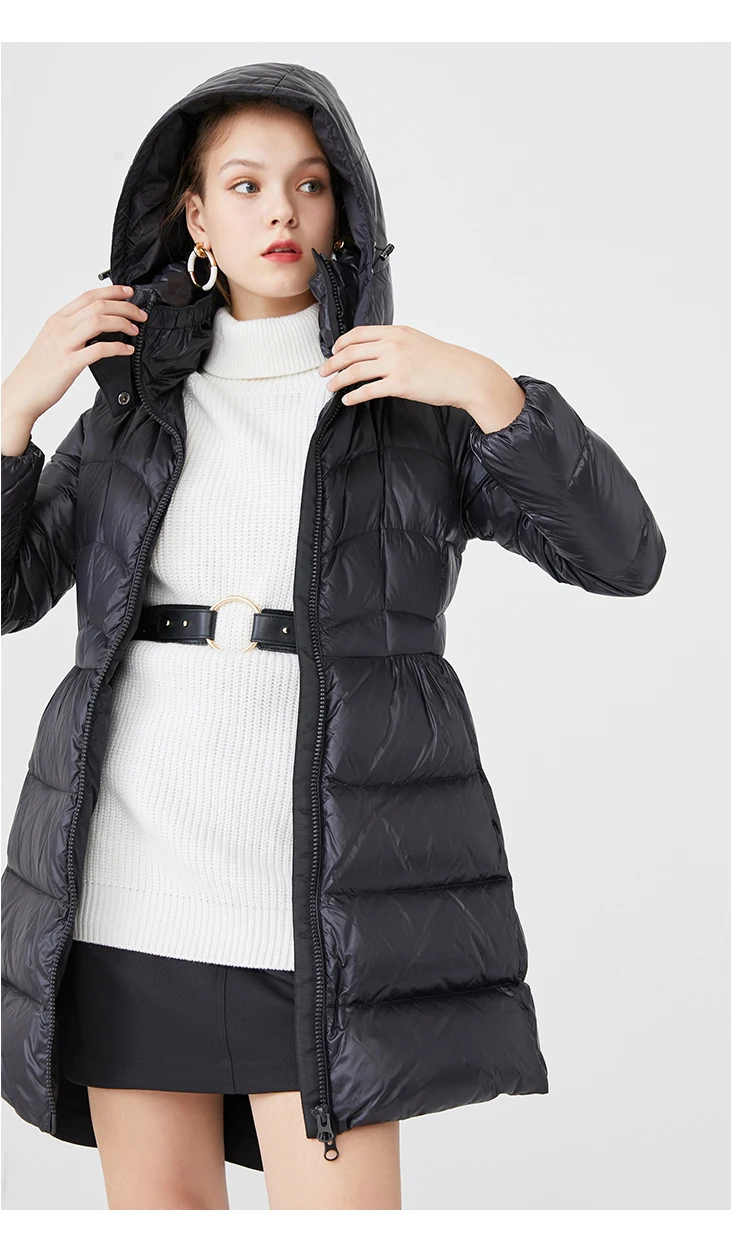 Отборная Женская куртка-пуховик средней длины с капюшоном на талии S | 419412537
